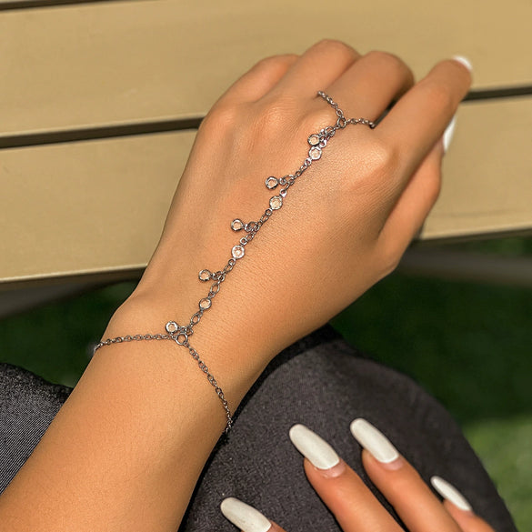 Jewelry Metal Finger Bracelet Geometric Style Electroplated Rhinestone Imitation Pearl For Women