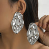 Jewelry Metal Geometric Corrugated Pockmarked Round Pleated Earrings Electroplated