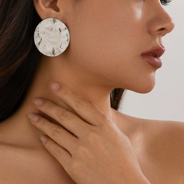Jewelry Metal Geometric Corrugated Pockmarked Round Pleated Earrings Electroplated