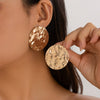 Jewelry Metal Geometric Corrugated Pockmarked Round Pleated Earrings Electroplated