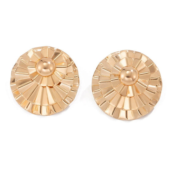 Jewelry Metal Geometric Corrugated Pockmarked Round Pleated Earrings Electroplated