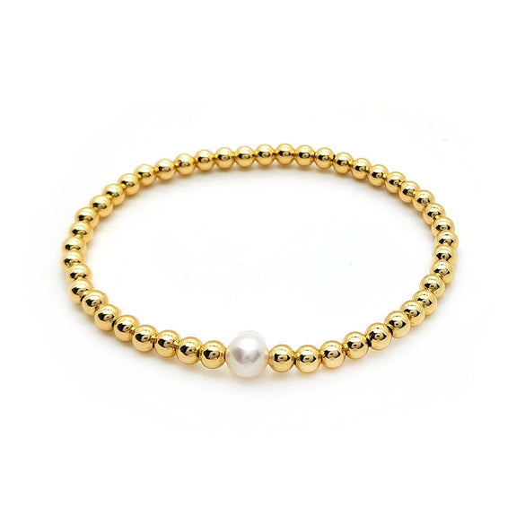 Jewelry Metal Geometric Handwoven Elastic Bracelet For Women With Natural Pearl
