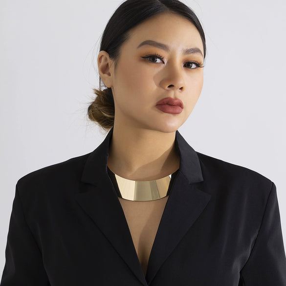 Jewelry Metal Glossy Geometric Clavicle Necklace For Women Iron Aluminum Chain Imitation Pearl Electroplating Punk Style