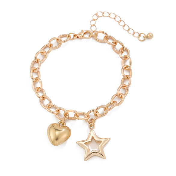 Jewelry Metal Heartshaped And Starshaped Pendant Bracelet For Women With Geometric Style And Electroplating Treatment