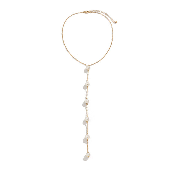 Jewelry Metal Imitation Pearl Tassel Ochain Necklace Geometric Electroplating Women's