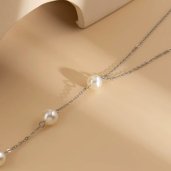 Jewelry Metal Imitation Pearl Tassel Ochain Necklace Geometric Electroplating Women's