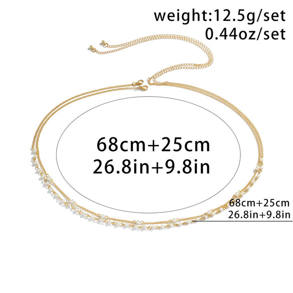 Jewelry Metal Imitation Pearl Waist Chain Women's Tassel Body Chain Double Circle Lobster Clasp