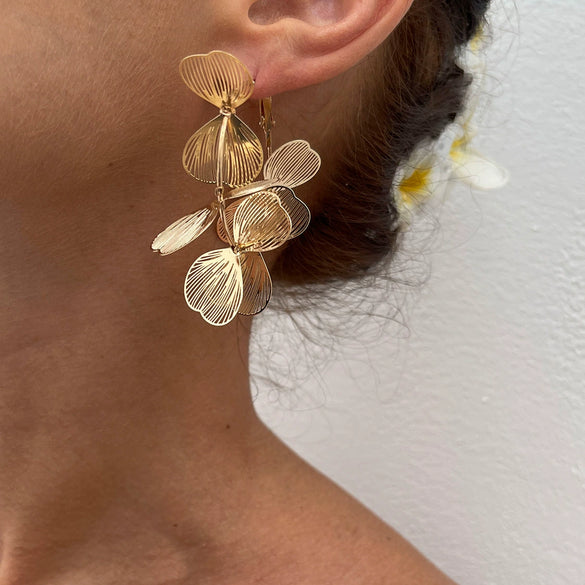 Jewelry Metal Leaf Flower Exaggerated Electroplated Earrings For Women