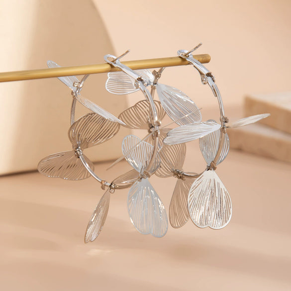 Jewelry Metal Leaf Flower Exaggerated Electroplated Earrings For Women