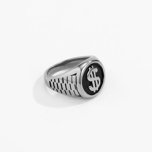 Jewelry Metal Men's Ring Geometric Pattern Oiling Punk Style Dollar Symbol