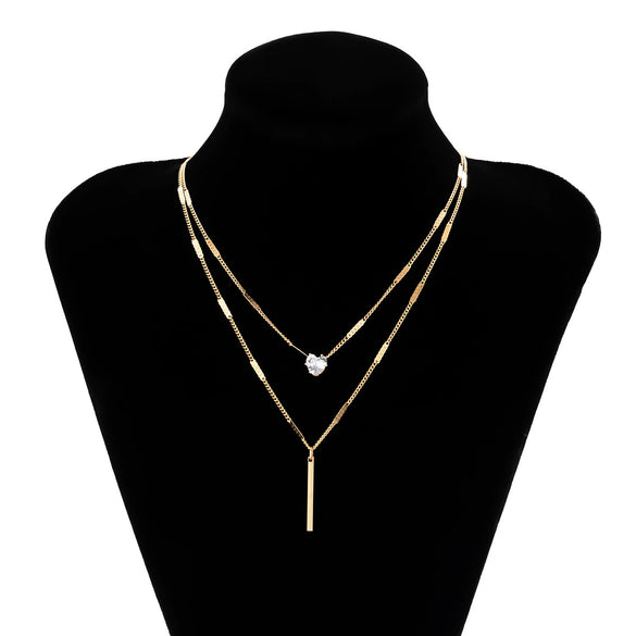 Jewelry Metal Organic Glass Heartshaped Geometric Doublelayer Microinlaid Electroplated Ochain Necklace For Women