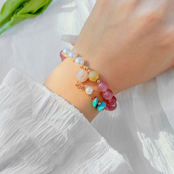 Jewelry Metal Pearl Beaded Butterfly Turquoise Imitation Crystal Elastic Microinlaid Geometric Diamond Women's Bracelet