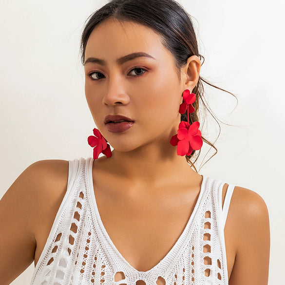 Jewelry Metal Petal Flower Baking Varnish Women's Tassel Earrings