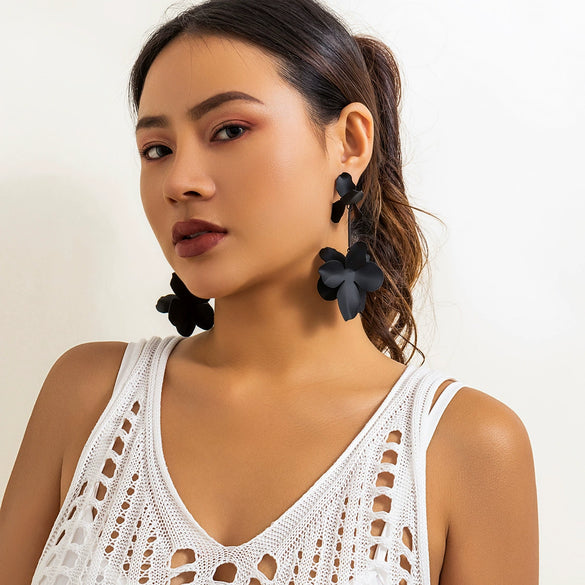 Jewelry Metal Petal Flower Baking Varnish Women's Tassel Earrings