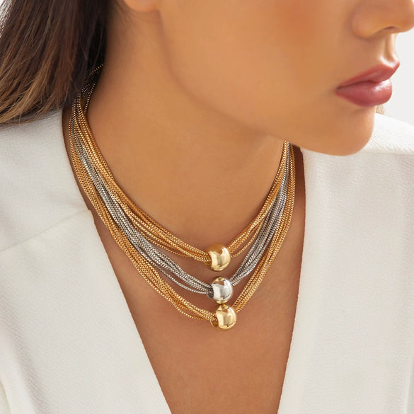 Jewelry Metal Plastic Geometric Ball Pendant Necklace Electroplated Box Chain Women
