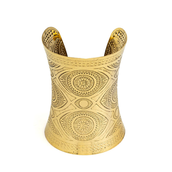 Jewelry Metal Retro Punk Style Geometric Printed Carving Opening Bracelet With Electroplating