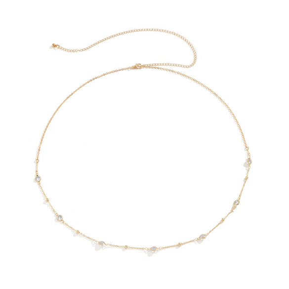Jewelry Metal Rhinestone Thin Chain Waist Chain For Women Simple Beach Bikini Round Bead Body Chain
