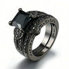 Jewelry Metal Ring With Inlaid Black Zircon Leaves Geometric Style Electroplating