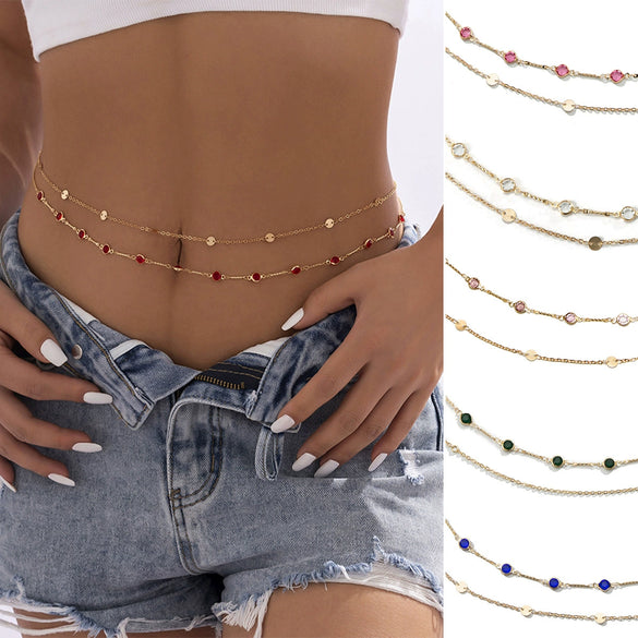 Jewelry Metal Simple Sequin Double Circle Waist Chain For Women