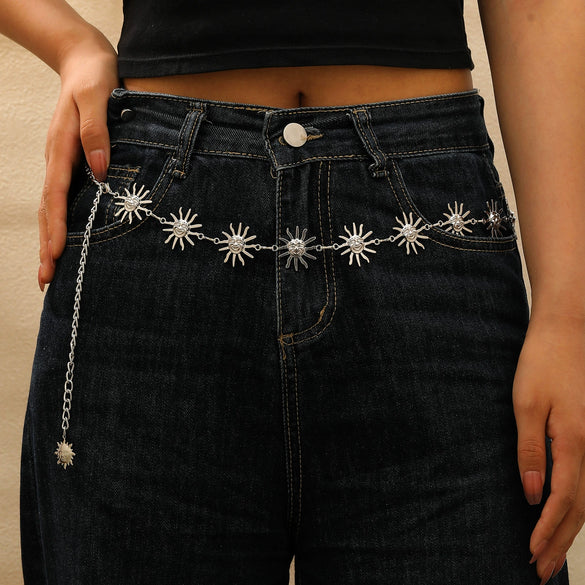 Jewelry Metal Smiling Face Sunflower Waist Chain Belt Body Chain Accessories For Unisex