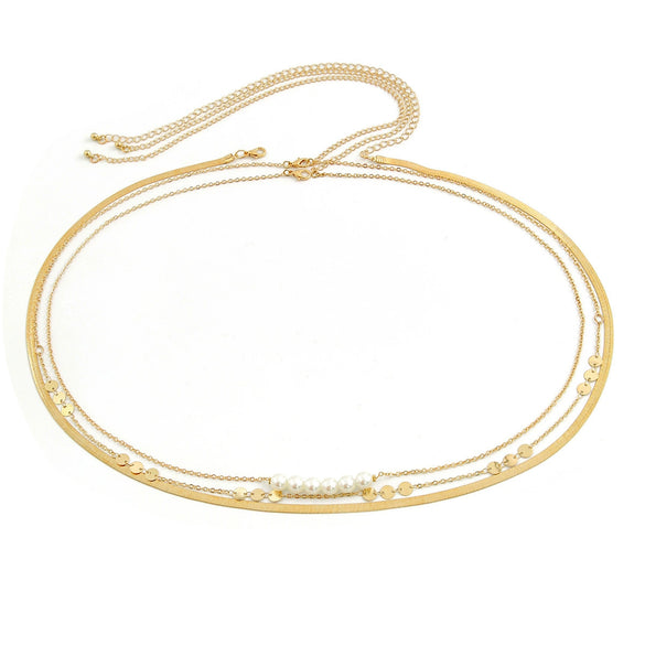 Jewelry Metal Style Snake Bone Waist Chain With Imitation Pearl And Multiple Circles