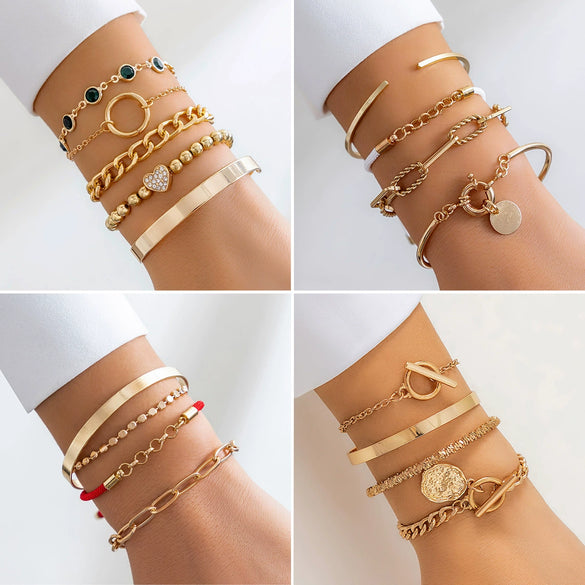 Jewelry Metal Style Stacked Chain Heart Shape Geometric Love Fashion Women's Bracelet Iron Ccb Aluminum Chain Alloy Zircon Electroplated