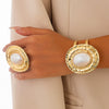 Jewelry Metallic Oval Bracelet Iron Imitation Pearl Inlaid Light Luxury Style Electroplated