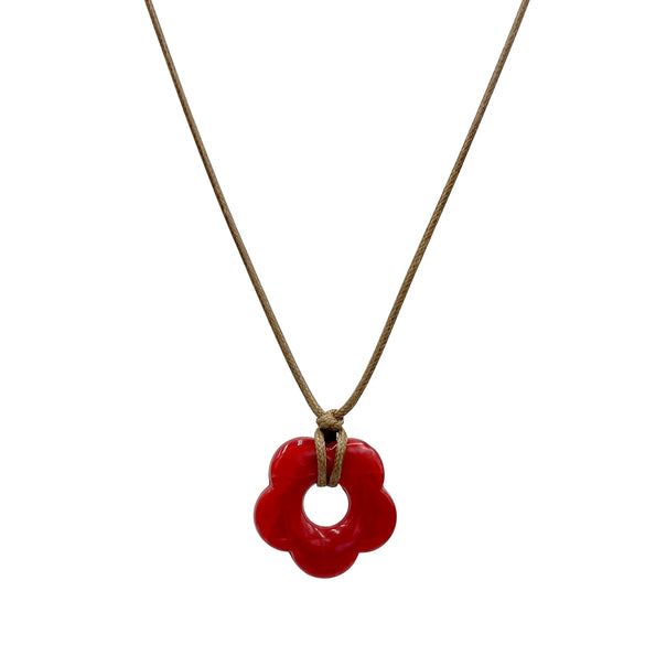 Jewelry Minimalist Dark Red Acrylic Flower Pendant Necklace Electroplated Stainless Steel