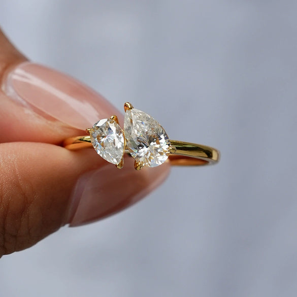 Jewelry Moissanite Double Stone Ring For Women 925 Sterling Silver Square Water Drop Exaggerated Electroplated
