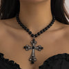 Jewelry Multi Layer Imitation Pearl And Alloy Cross Clavicle Chain With Geometric Design And Electroplating Treatment