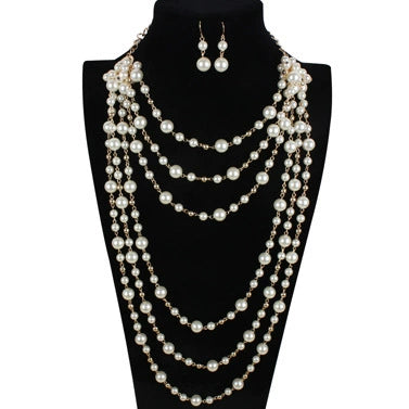 Jewelry Multilayered Imitation Pearl Necklace Snake Bone Chain Pearlescent Treatment French Retro Geometric Animal Zodiac Women's
