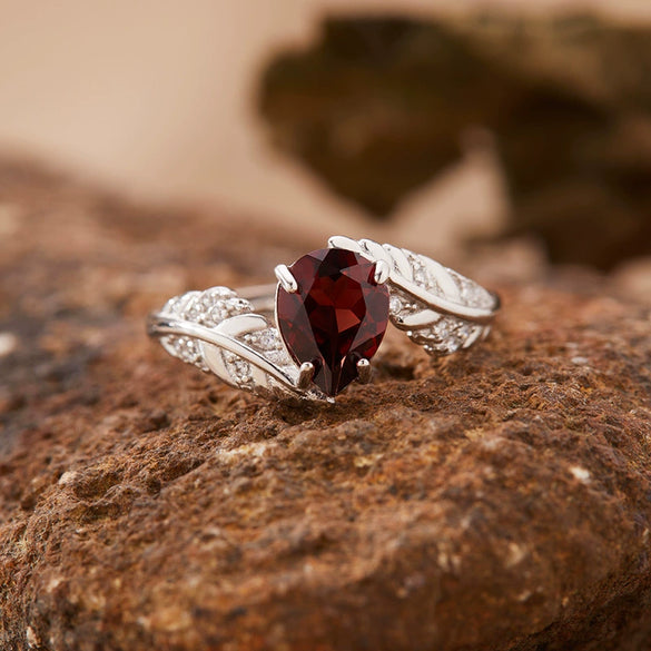 Jewelry Natural Citrine Ring S925 Sterling Silver Inlaid With Topaz Garnet Amethyst Open Leaf Shape Little Fresh Style Set With Crystal For Women