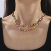 Jewelry Natural Colored Stone Beaded Bohemian Style Handmade Titanium Steel Necklace With Agate Pendant Geometric Design