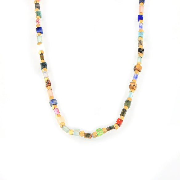 Jewelry Natural Colored Stone Beaded Bohemian Style Handmade Titanium Steel Necklace With Agate Pendant Geometric Design