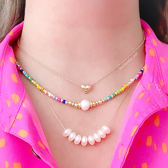 Jewelry Natural Freshwater Pearl And Organic Glass Beaded Handwoven Geometric Style Necklace For Women