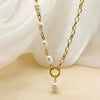 Jewelry Natural Freshwater Pearl Pendant O Shaped Necklace Stainless Steel Electroplated For Women