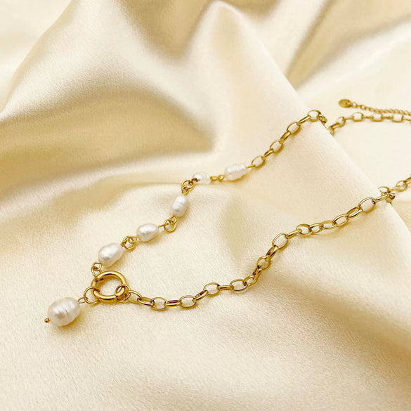 Jewelry Natural Freshwater Pearl Pendant O Shaped Necklace Stainless Steel Electroplated For Women