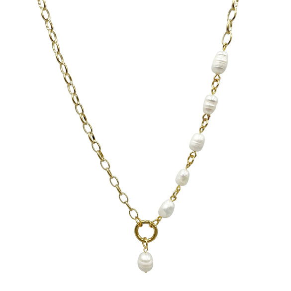 Jewelry Natural Freshwater Pearl Pendant O Shaped Necklace Stainless Steel Electroplated For Women