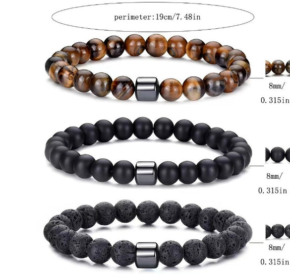 Jewelry Natural Stone Bracelet Copper Geometric Handmade Rose Quartz Tiger Eye Agate