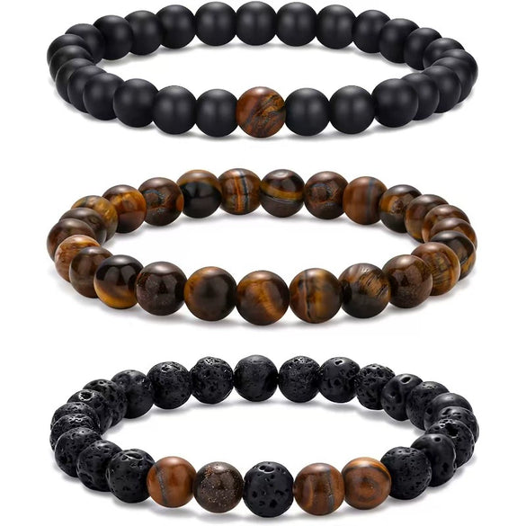 Jewelry Natural Stone Bracelet Copper Geometric Handmade Rose Quartz Tiger Eye Agate