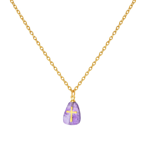 Jewelry Natural Stone Cross Stainless Steel O Shaped Chain Micropaved Necklace