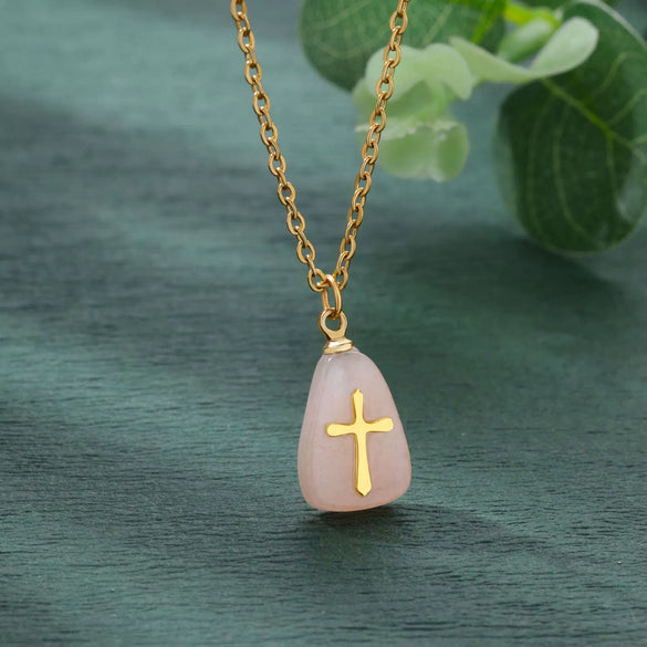 Jewelry Natural Stone Cross Stainless Steel O Shaped Chain Micropaved Necklace