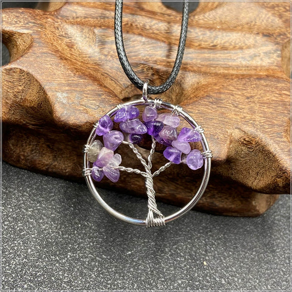 Jewelry Natural Stone Gravel Crystal Gem Silver Wire Tree Of Life Constellation Cartoon Pendant
