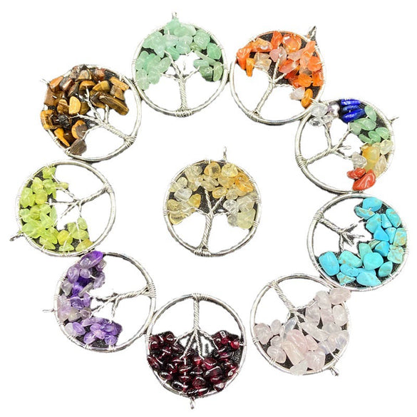 Jewelry Natural Stone Gravel Crystal Gem Silver Wire Tree Of Life Constellation Cartoon Pendant