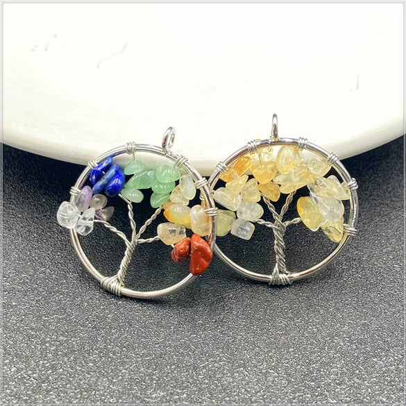 Jewelry Natural Stone Gravel Crystal Gem Silver Wire Tree Of Life Constellation Cartoon Pendant