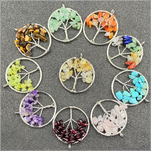 Jewelry Natural Stone Gravel Crystal Gem Silver Wire Tree Of Life Constellation Cartoon Pendant