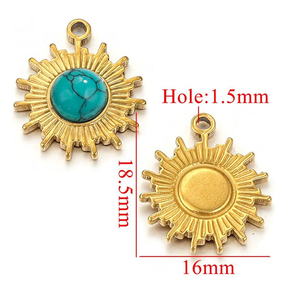 Jewelry Natural Stone Stainless Steel Inlay Totem Pendant And Earrings Bohemian Style