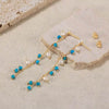 Jewelry Natural Stone 925 Sterling Silver Tassel Freshwater Pearl Turquoise Pendant Earrings Geometric Style Electroplated For Women