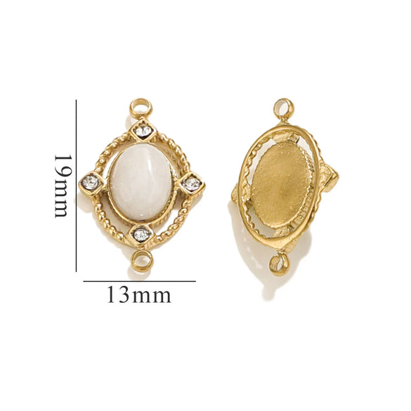 Jewelry Natural Stone Titanium Steel Geometric Double Hole Pendant Electroplated 18K Stainless Steel For Women