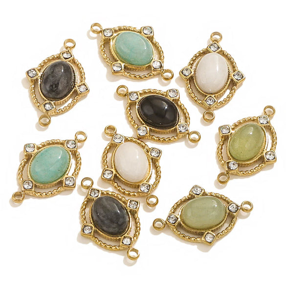 Jewelry Natural Stone Titanium Steel Geometric Double Hole Pendant Electroplated 18K Stainless Steel For Women